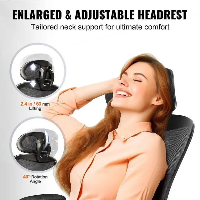 Alt view image 5 of 7 - VEVOR Office Chair with Adjustable Lumbar Support, High Back Ergonomic Desk Chair with Adjustable Headrest, Ergonomic Office Chair Backrest with 2D Armrest, Computer Chair for Home, Office