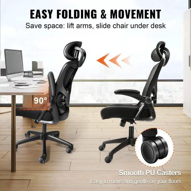 Alt view image 6 of 7 - VEVOR Office Chair with Adjustable Lumbar Support, High Back Ergonomic Desk Chair with Adjustable Headrest, Ergonomic Office Chair Backrest with 2D Armrest, Computer Chair for Home, Office