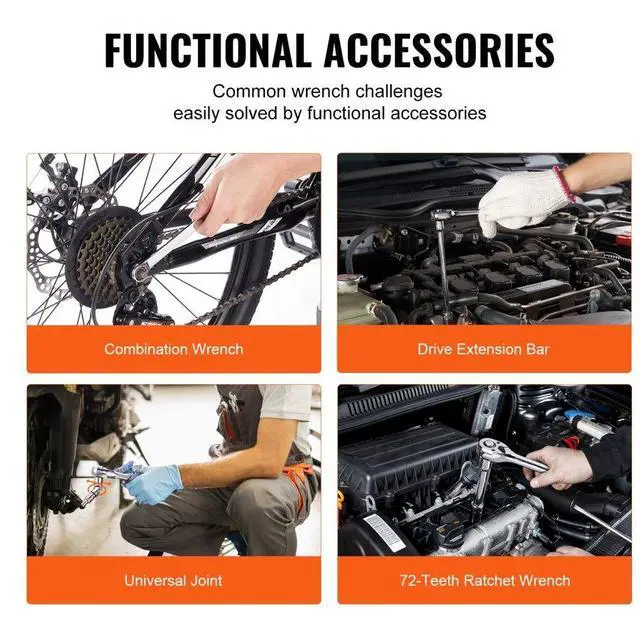 Alt view image 5 of 7 - VEVOR Mechanics Tool Set and Socket Set, 1/4" and 3/8" Drive Deep and Standard Sockets, 145 Pcs SAE and Metric Mechanic Tool Kit with Bits, Combination Wrench, Hex Wrenches, Accessories, Storage Case