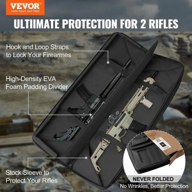 Alt view image 2 of 7 - VEVOR Tactical Range Bag, 42 inch Tactical Double Firearm Bag, Soft Outdoor Tactical Case with Lockable Zipper, Portable Handle & Shoulder Strap, 3 Large Storage Pockets Tactical Range Case, Black