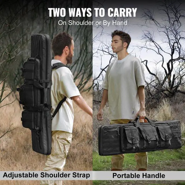 Alt view image 5 of 7 - VEVOR Tactical Range Bag, 42 inch Tactical Double Firearm Bag, Soft Outdoor Tactical Case with Lockable Zipper, Portable Handle & Shoulder Strap, 3 Large Storage Pockets Tactical Range Case, Black