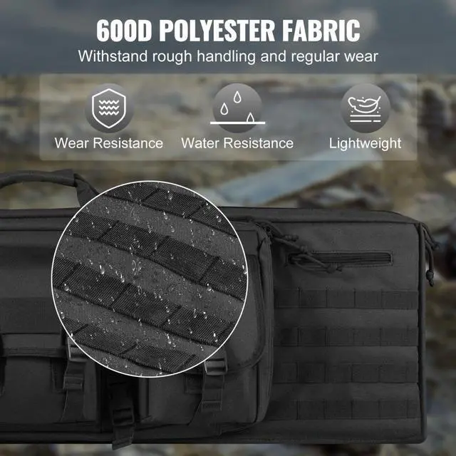Alt view image 6 of 7 - VEVOR Tactical Range Bag, 42 inch Tactical Double Firearm Bag, Soft Outdoor Tactical Case with Lockable Zipper, Portable Handle & Shoulder Strap, 3 Large Storage Pockets Tactical Range Case, Black