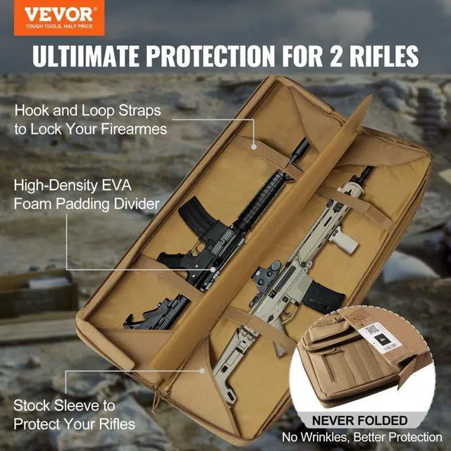 Alt view image 2 of 7 - VEVOR Tactical Range Bag, 42 inch Tactical Double Firearm Bag, Soft Outdoor Tactical Case with Lockable Zipper, Portable Handle & Shoulder Strap, 3 Large Storage Pockets Tactical Range Case, Brown
