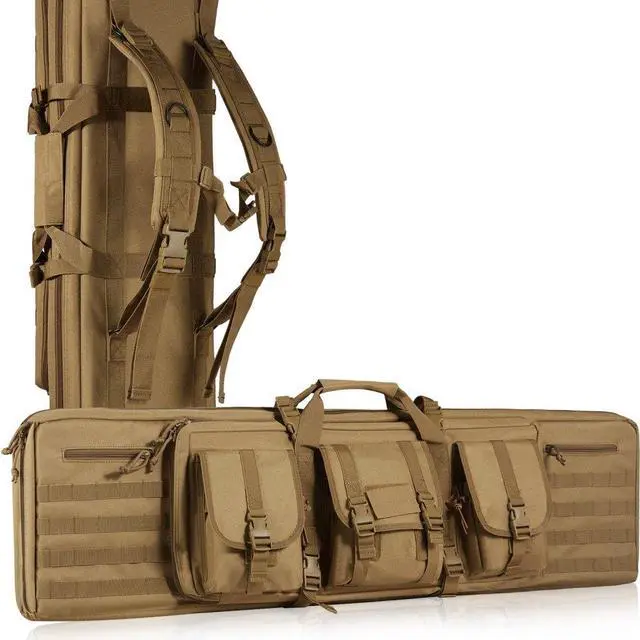 Main image of VEVOR Tactical Range Bag, 42 inch Tactical Double Firearm Bag, Soft Outdoor Tactical Case with Lockable Zipper, Portable Handle & Shoulder Strap, 3 Large Storage Pockets Tactical Range Case, Brown