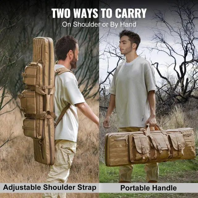 Alt view image 5 of 7 - VEVOR Tactical Range Bag, 42 inch Tactical Double Firearm Bag, Soft Outdoor Tactical Case with Lockable Zipper, Portable Handle & Shoulder Strap, 3 Large Storage Pockets Tactical Range Case, Brown