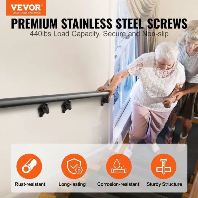 Alt view image 2 of 7 - VEVOR Handrail Stair Railing, 12 ft, Wall Mount Handrails for Indoor Stairs, Thickened Aluminum Alloy Hand Rail with Installation Kit, 440 LBS Load Capacity Stairway Railing for Outdoor Stairs
