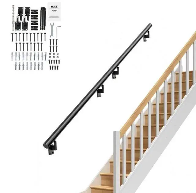 Main image of VEVOR Handrail Stair Railing, 12 ft, Wall Mount Handrails for Indoor Stairs, Thickened Aluminum Alloy Hand Rail with Installation Kit, 440 LBS Load Capacity Stairway Railing for Outdoor Stairs