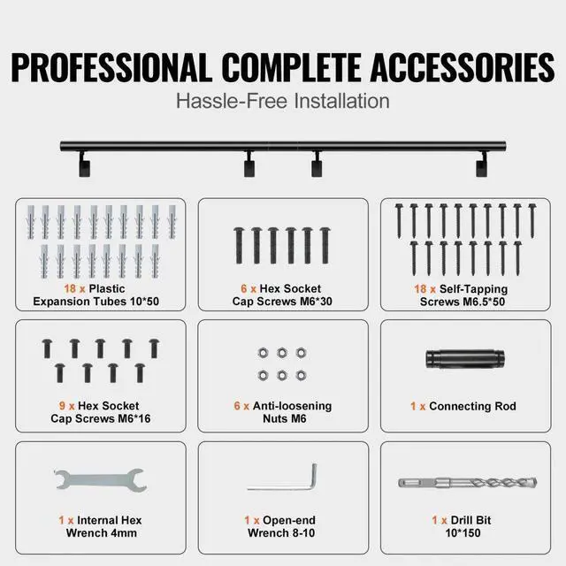 Alt view image 3 of 7 - VEVOR Handrail Stair Railing, 12 ft, Wall Mount Handrails for Indoor Stairs, Thickened Aluminum Alloy Hand Rail with Installation Kit, 440 LBS Load Capacity Stairway Railing for Outdoor Stairs