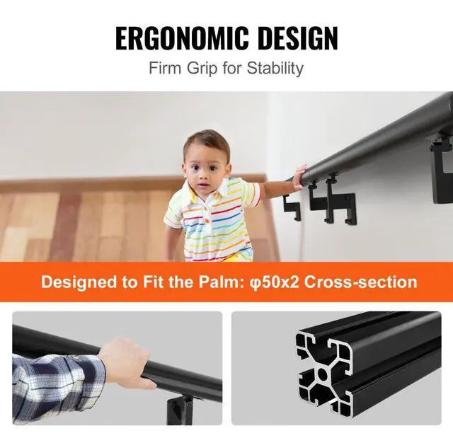 Alt view image 5 of 7 - VEVOR Handrail Stair Railing, 12 ft, Wall Mount Handrails for Indoor Stairs, Thickened Aluminum Alloy Hand Rail with Installation Kit, 440 LBS Load Capacity Stairway Railing for Outdoor Stairs