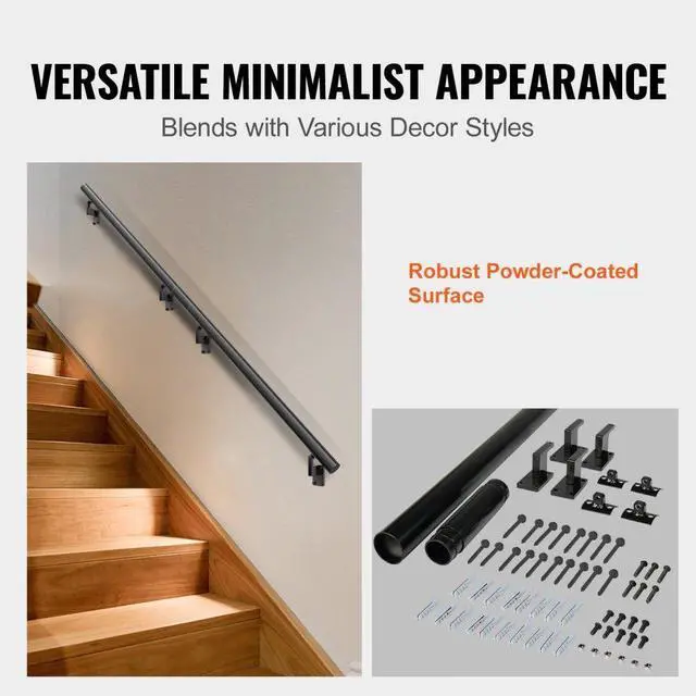 Alt view image 6 of 7 - VEVOR Handrail Stair Railing, 12 ft, Wall Mount Handrails for Indoor Stairs, Thickened Aluminum Alloy Hand Rail with Installation Kit, 440 LBS Load Capacity Stairway Railing for Outdoor Stairs