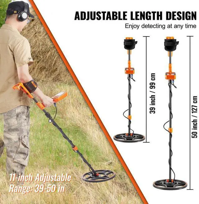 Alt view image 4 of 14 - VEVOR Waterproof Metal Detector, 12" Coil, Professional Rechargeable Gold Detector, 39-50 in Adjustable with LCD 7 Modes Advanced DSP Chip Bluetooth Headset, IP68 for Detecting Gold Treasure Hunting