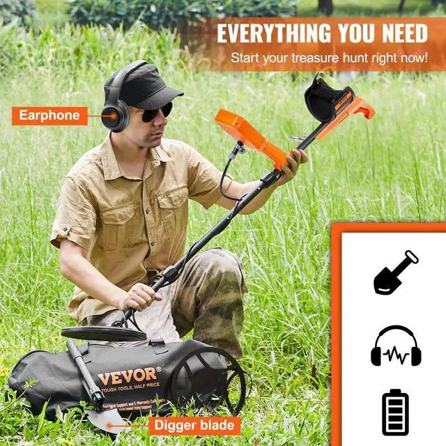 Alt view image 6 of 14 - VEVOR Waterproof Metal Detector, 12" Coil, Professional Rechargeable Gold Detector, 39-50 in Adjustable with LCD 7 Modes Advanced DSP Chip Bluetooth Headset, IP68 for Detecting Gold Treasure Hunting