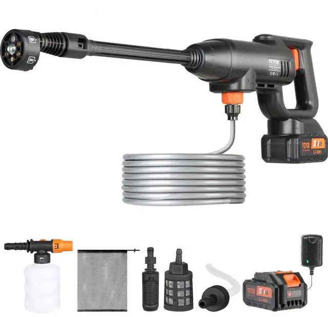 Main image of VEVOR Cordless Pressure Washer, 580-PSI 1.1 GPM Portable Power Cleaner, Handheld High-Pressure Car Washer Gun with 4.0Ah Battery, Charger, 6-in-1 Nozzle, for Home/Floor Cleaning & Watering