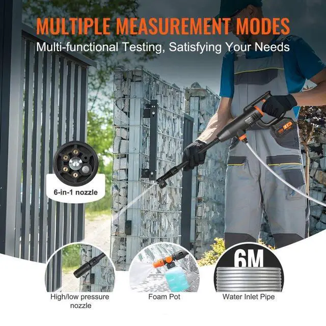 Alt view image 4 of 14 - VEVOR Cordless Pressure Washer, 580-PSI 1.1 GPM Portable Power Cleaner, Handheld High-Pressure Car Washer Gun with 4.0Ah Battery, Charger, 6-in-1 Nozzle, for Home/Floor Cleaning & Watering