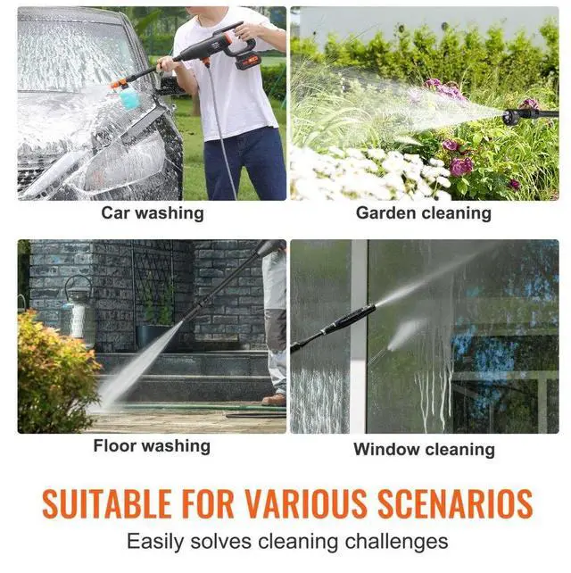Alt view image 6 of 14 - VEVOR Cordless Pressure Washer, 580-PSI 1.1 GPM Portable Power Cleaner, Handheld High-Pressure Car Washer Gun with 4.0Ah Battery, Charger, 6-in-1 Nozzle, for Home/Floor Cleaning & Watering