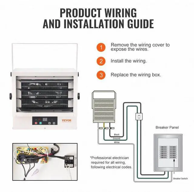 Alt view image 6 of 7 - VEVOR Electric Garage Heater, 7500-Watt Digital Fan-Forced Wall/Ceiling Mount Shop Heater, with Remote Control Overheat Protection, Hardwired Heater with 9-Hour Timer, Ideal for Workshop, ETL Listed