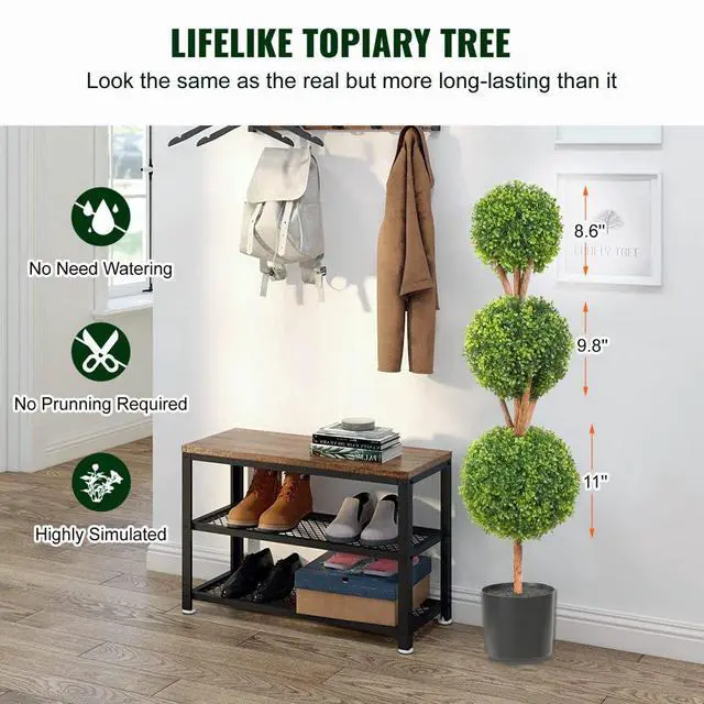 Alt view image 2 of 7 - VEVOR Artificial Topiaries Boxwood Trees, 48 inch Tall (2 Pieces), 3 Ball-Shape Faux Topiaries Plant with Planters, Green Feaux Plant w/ Replaceable Leaves & Port for Decorative Indoor/Outdoor/Garden