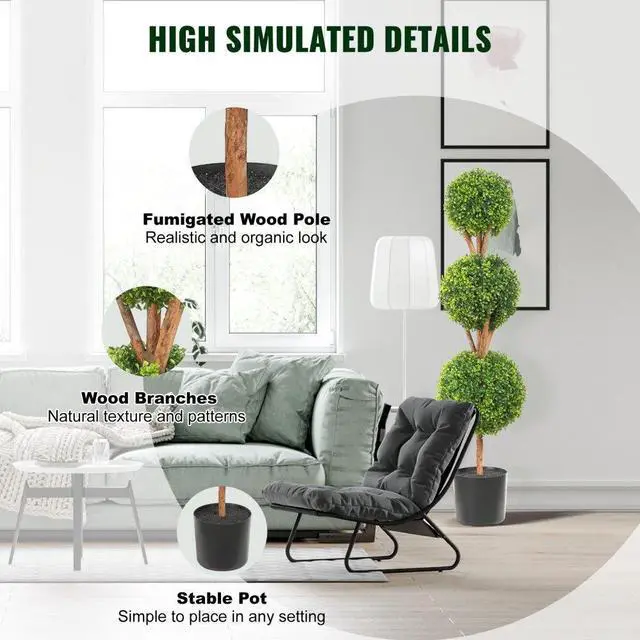 Alt view image 5 of 7 - VEVOR Artificial Topiaries Boxwood Trees, 48 inch Tall (2 Pieces), 3 Ball-Shape Faux Topiaries Plant with Planters, Green Feaux Plant w/ Replaceable Leaves & Port for Decorative Indoor/Outdoor/Garden
