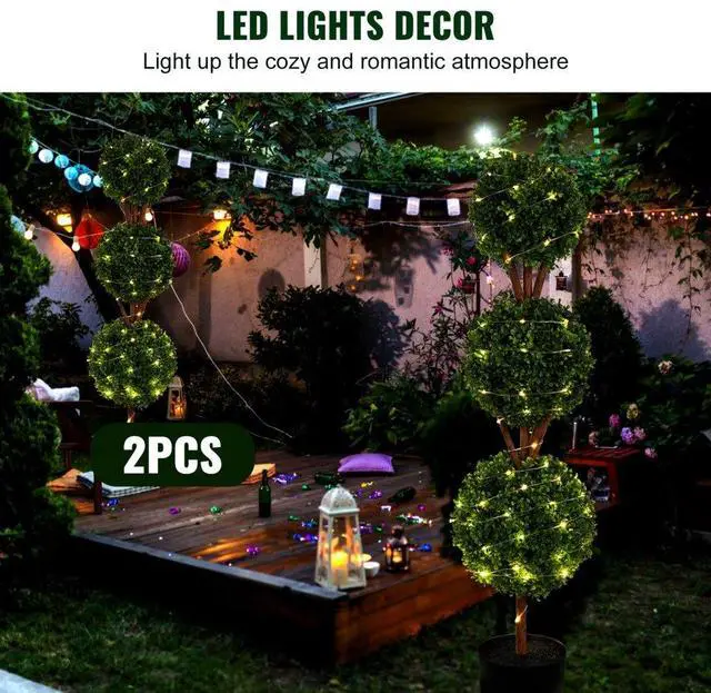 Alt view image 6 of 7 - VEVOR Artificial Topiaries Boxwood Trees, 48 inch Tall (2 Pieces), 3 Ball-Shape Faux Topiaries Plant with Planters, Green Feaux Plant w/ Replaceable Leaves & Port for Decorative Indoor/Outdoor/Garden