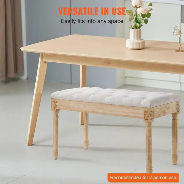 Alt view image 2 of 7 - VEVOR Upholstered Bench, 16"W Ottoman Bench, End of Bed Bench with Foam Padded Cushion and Rubberwood Legs, Tufted Footrest Stool Entryway Bench for Dining Room, Living Room, Bedroom, Hallway, Beige
