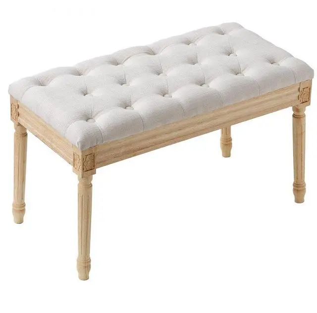 Main image of VEVOR Upholstered Bench, 16"W Ottoman Bench, End of Bed Bench with Foam Padded Cushion and Rubberwood Legs, Tufted Footrest Stool Entryway Bench for Dining Room, Living Room, Bedroom, Hallway, Beige