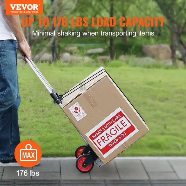 Alt view image 2 of 7 - VEVOR Folding Hand Truck and Dolly, 176 lbs Capacity, Aluminum Foldable Cart, Heavy-Duty Luggage Trolley Cart with Telescoping Handle and PP+TPR Wheels for Home, Office, Shopping, Travel