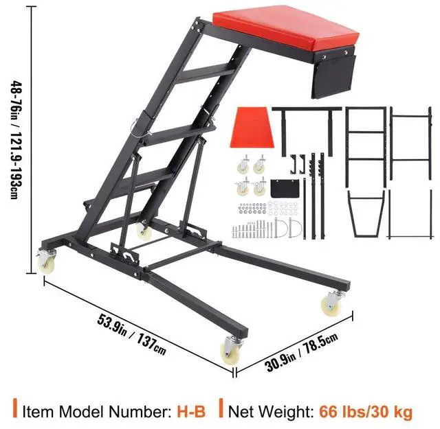 Alt view image 7 of 7 - VEVOR Automotive Top Creeper, with Adjustable Height 48" to 76", 400 LBS Capacity High Creeper, 4 Swivel Caster Wheels, Heavy Duty Foldable Creeper for Auto Repair and Maintenance