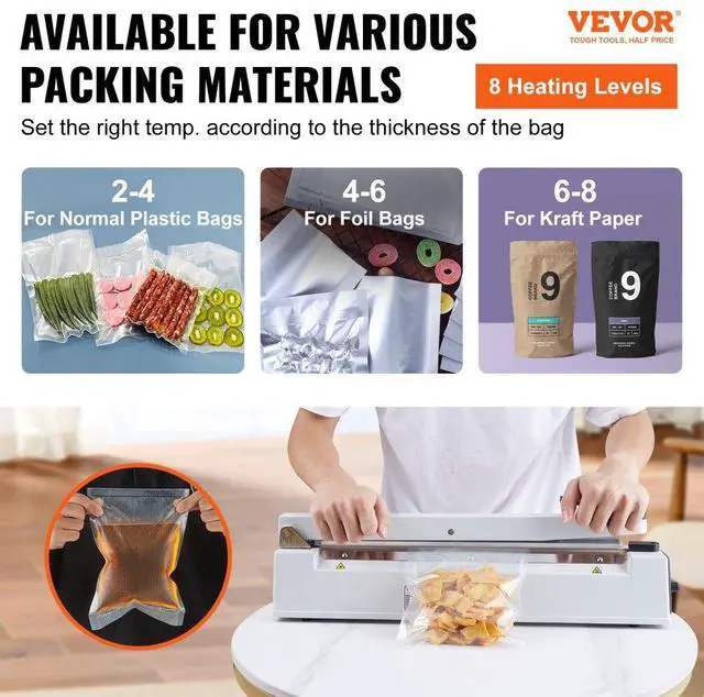Alt view image 2 of 7 - VEVOR Impulse Sealer 16 inch, Manual Heat Sealing Machine with Adjustable Heating Mode, Aluminum Shrink Wrap Bag Sealers for Plastic Mylar PE PP Bags, Portable Poly Bag Sealer with Extra Replace Kit