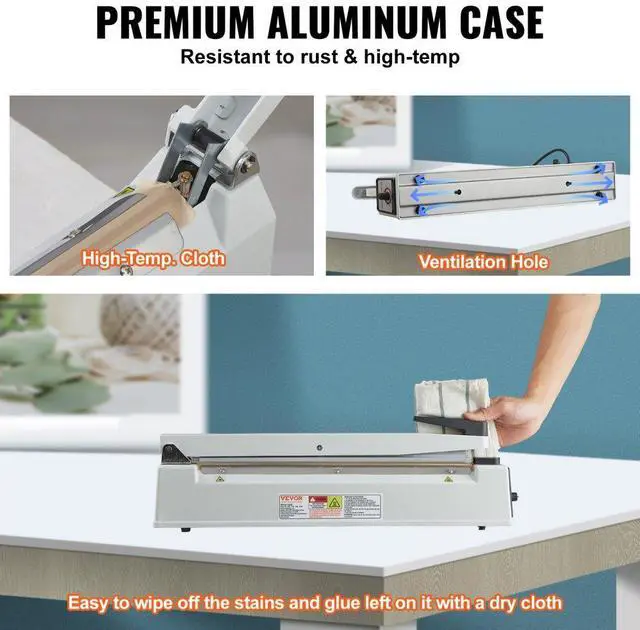 Alt view image 5 of 7 - VEVOR Impulse Sealer 16 inch, Manual Heat Sealing Machine with Adjustable Heating Mode, Aluminum Shrink Wrap Bag Sealers for Plastic Mylar PE PP Bags, Portable Poly Bag Sealer with Extra Replace Kit