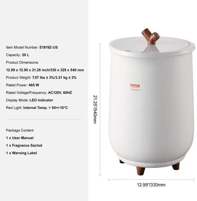 Alt view image 7 of 7 - VEVOR Towel Warmer Bucket, 20L Large Towel Warmer for Bathroom, Auto Shut Off Towel Heater with 4-Level Timer Fits up to Two 40"x70" Oversized Towels, Bathrobes, Blankets, ETL & FCC Certified