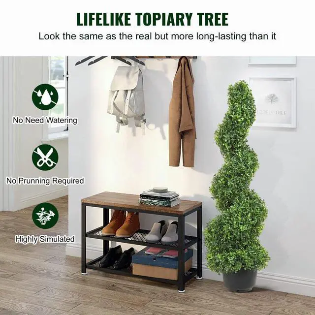 Alt view image 2 of 14 - VEVOR 2 pcs. Artificial Boxwood Tower Topiary Spiral Artificial Plant 91cm high Decorative Plant Green Plastic PE Iron Topiary Plants incl. 10 pcs. Replacement Leaves