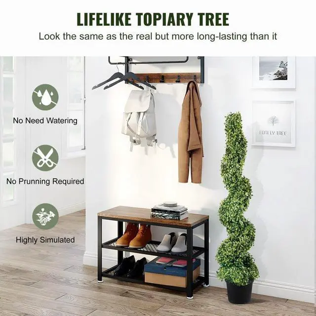 Alt view image 2 of 7 - VEVOR 2 pcs. Artificial Boxwood Tower Topiary Spiral Artificial Plant 122cm high Decorative Plant Green Plastic PE Iron Topiary Plants incl. 10 pcs. Replacement Leaves