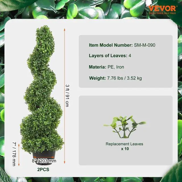 Alt view image 7 of 14 - VEVOR 2 pcs. Artificial Boxwood Tower Topiary Spiral Artificial Plant 91cm high Decorative Plant Green Plastic PE Iron Topiary Plants incl. 10 pcs. Replacement Leaves