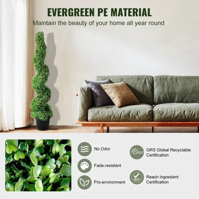 Alt view image 3 of 7 - VEVOR 2 pcs. Artificial Boxwood Tower Topiary Spiral Artificial Plant 122cm high Decorative Plant Green Plastic PE Iron Topiary Plants incl. 10 pcs. Replacement Leaves