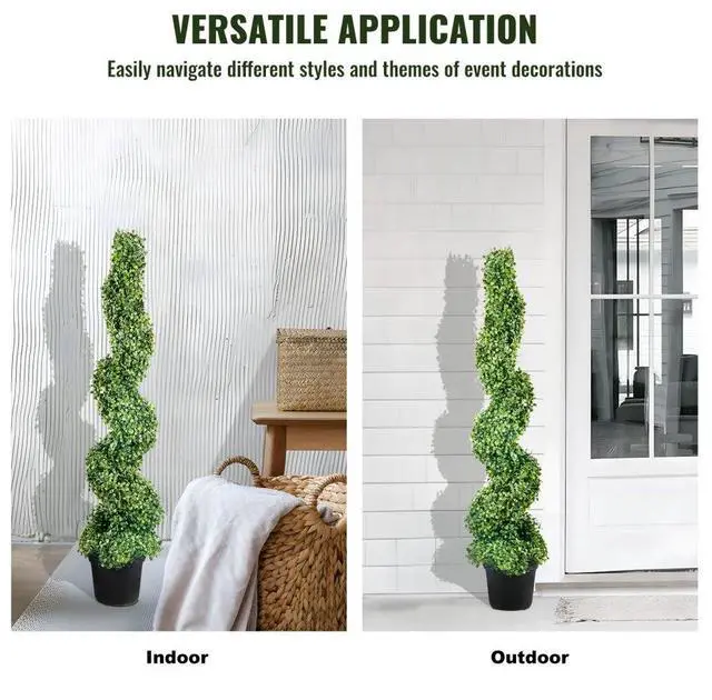Alt view image 6 of 7 - VEVOR 2 pcs. Artificial Boxwood Tower Topiary Spiral Artificial Plant 122cm high Decorative Plant Green Plastic PE Iron Topiary Plants incl. 10 pcs. Replacement Leaves