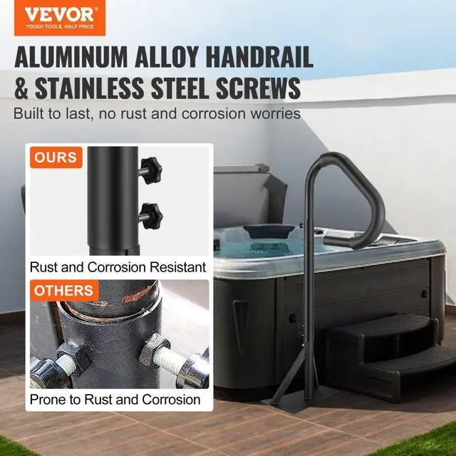 Alt view image 2 of 14 - VEVOR Hot Tub Handrail, 360 Rotatable Spa Side Handrail with 48"-63" Adjustable Height, Rust-proof Aluminum Spa Step Hot Tub Hand Rail with Slide-Under Mount Base for Indoor & Outdoor, 600LBS Capacity