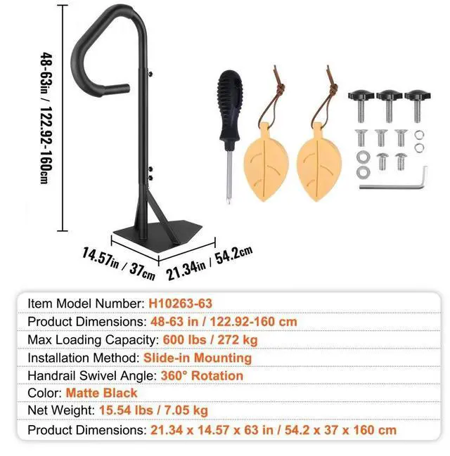 Alt view image 7 of 14 - VEVOR Hot Tub Handrail, 360 Rotatable Spa Side Handrail with 48"-63" Adjustable Height, Rust-proof Aluminum Spa Step Hot Tub Hand Rail with Slide-Under Mount Base for Indoor & Outdoor, 600LBS Capacity