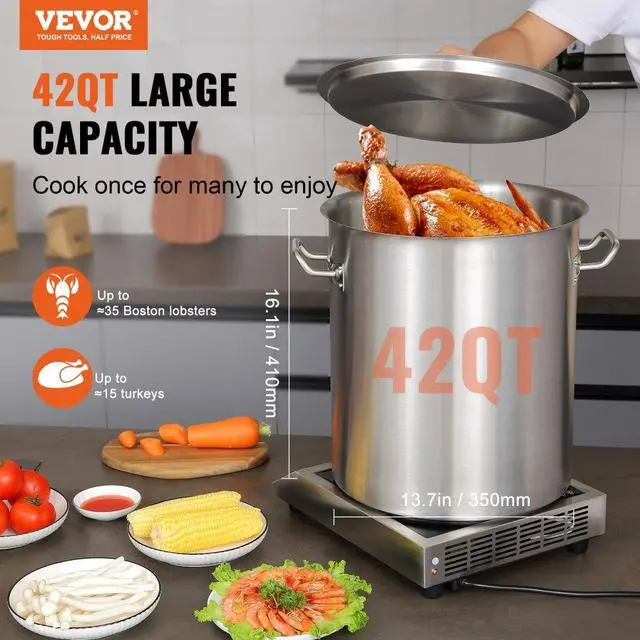 Alt view image 2 of 7 - VEVOR Stainless Steel Stockpot, 42 Quart Large Cooking Pots, Multipurpose Cookware Sauce Pot with Lid & Handle, Heavy Duty Commercial Grade Stock Pot, Sanding Treatment, for Large Groups Events Silver
