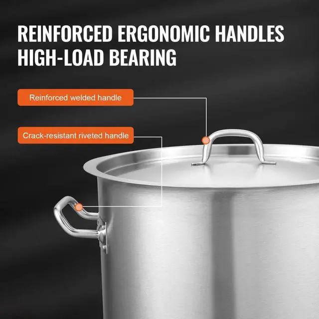 Alt view image 5 of 7 - VEVOR Stainless Steel Stockpot, 42 Quart Large Cooking Pots, Multipurpose Cookware Sauce Pot with Lid & Handle, Heavy Duty Commercial Grade Stock Pot, Sanding Treatment, for Large Groups Events Silver
