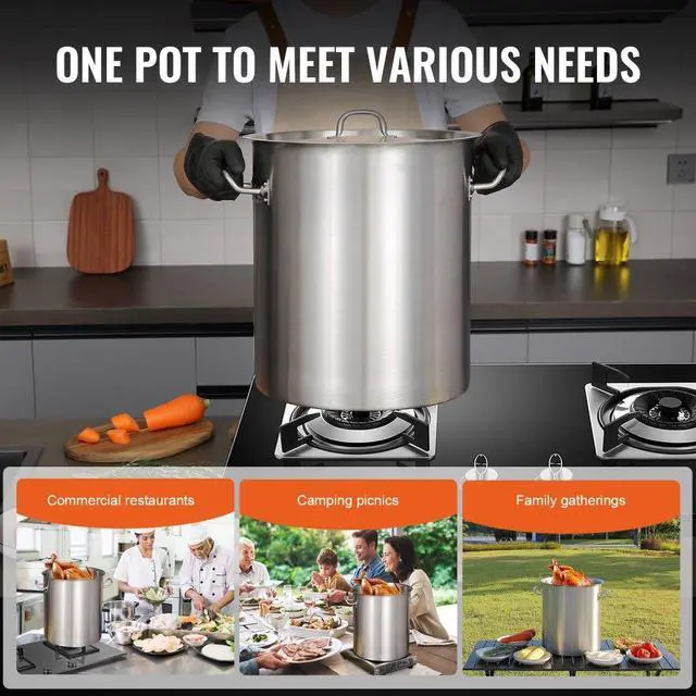 Alt view image 6 of 7 - VEVOR Stainless Steel Stockpot, 42 Quart Large Cooking Pots, Multipurpose Cookware Sauce Pot with Lid & Handle, Heavy Duty Commercial Grade Stock Pot, Sanding Treatment, for Large Groups Events Silver