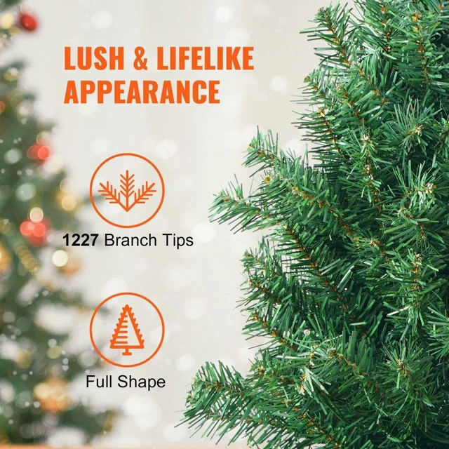 Alt view image 3 of 8 - VEVOR Christmas Tree, 6.5ft Prelit Artificial Xmas Tree, Full Holiday Decor Tree with 450 Multi-Color LED Lights, 1227 Branch Tips, Metal Base for Home Party Office Decoration