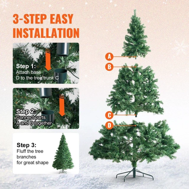 Alt view image 5 of 8 - VEVOR Christmas Tree, 6.5ft Prelit Artificial Xmas Tree, Full Holiday Decor Tree with 450 Multi-Color LED Lights, 1227 Branch Tips, Metal Base for Home Party Office Decoration