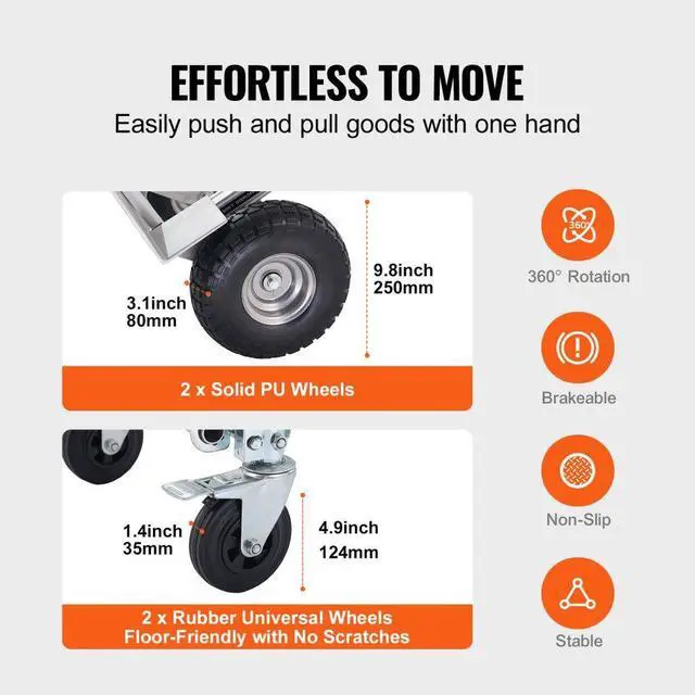 Alt view image 3 of 7 - VEVOR Aluminum Folding Hand Truck, 4 in 1 Design 1000 lbs Capacity, Heavy Duty Industrial Collapsible cart, Dolly Cart with Rubber Wheels for Transport and Moving in Warehouse, Supermarket, Garden