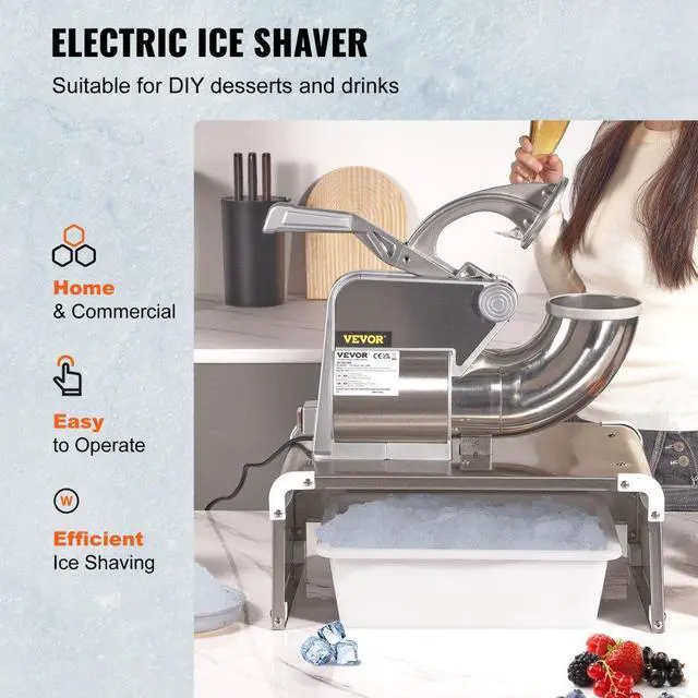 Alt view image 2 of 14 - VEVOR Ice Crushers Machine, 661lbs Per Hour Electric Snow Cone Maker with 4 Blades, Stainless Steel Shaved Ice Machine with Cover, 300W Ice Shaver Machine for Margaritas, Home and Commercial Use