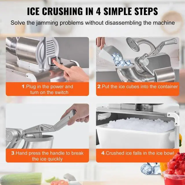 Alt view image 5 of 14 - VEVOR Ice Crushers Machine, 661lbs Per Hour Electric Snow Cone Maker with 4 Blades, Stainless Steel Shaved Ice Machine with Cover, 300W Ice Shaver Machine for Margaritas, Home and Commercial Use