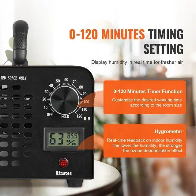 Alt view image 3 of 7 - VEVOR Ozone Generator, 36000mg/h Ozone Machine Odor Remover, High Capacity Commercial/Industrial Ozone Generator Machine, Home Air Ionizers Deodorizer with 0-120 min Time Setting for Rooms, Cars, Pets