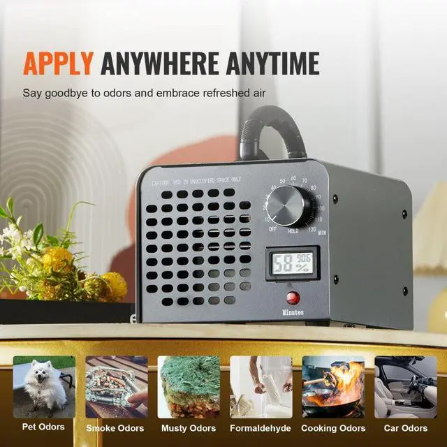 Alt view image 6 of 7 - VEVOR Ozone Generator, 36000mg/h Ozone Machine Odor Remover, High Capacity Commercial/Industrial Ozone Generator Machine, Home Air Ionizers Deodorizer with 0-120 min Time Setting for Rooms, Cars, Pets