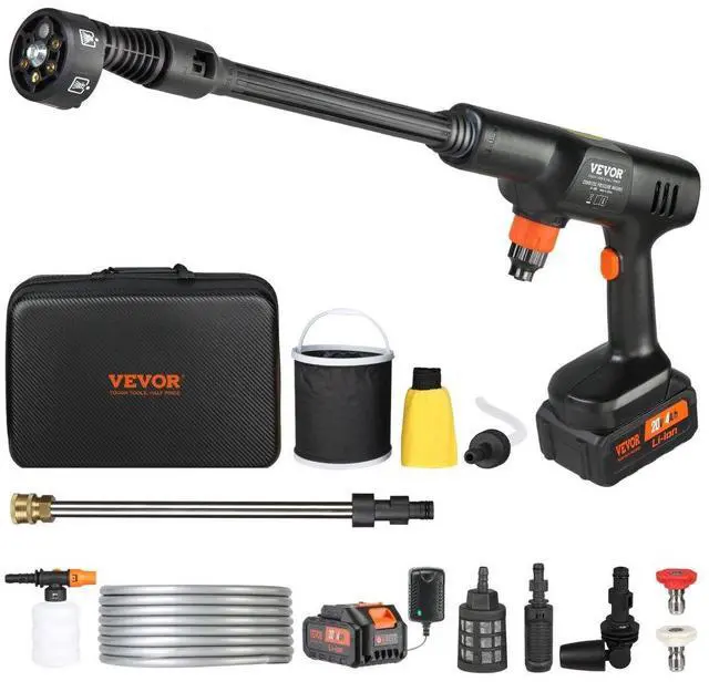 Main image of VEVOR Cordless Pressure Washer, 652-PSI 1.0 GPM Portable Power Cleaner, Handheld High-Pressure Car Washer Gun with 4.0Ah Battery, Charger, 6-in-1 Nozzle, for Home/Floor Cleaning & Watering