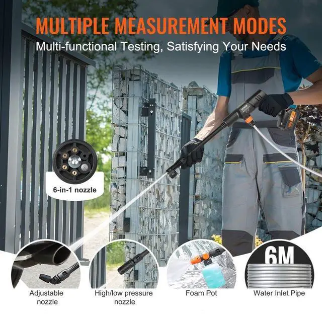 Alt view image 5 of 7 - VEVOR Cordless Pressure Washer, 652-PSI 1.0 GPM Portable Power Cleaner, Handheld High-Pressure Car Washer Gun with 4.0Ah Battery, Charger, 6-in-1 Nozzle, for Home/Floor Cleaning & Watering