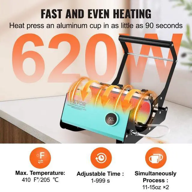 Alt view image 3 of 7 - VEVOR Mug Heat Press, 11-30oz Tumbler Heat Press Machine, Sublimation Transfer Straight Skinny Tumblers, Cup Heat Press with Heat-resist Gloves & Tape, DIY Ceramic Mugs Cups Glasses, As Gift, Green